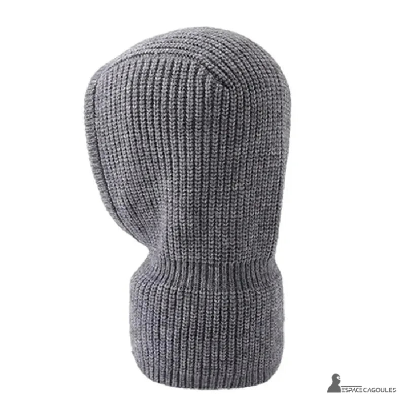 Cagoule Femme Grise vue latérale arrière, mettant en valeur la texture du tricot