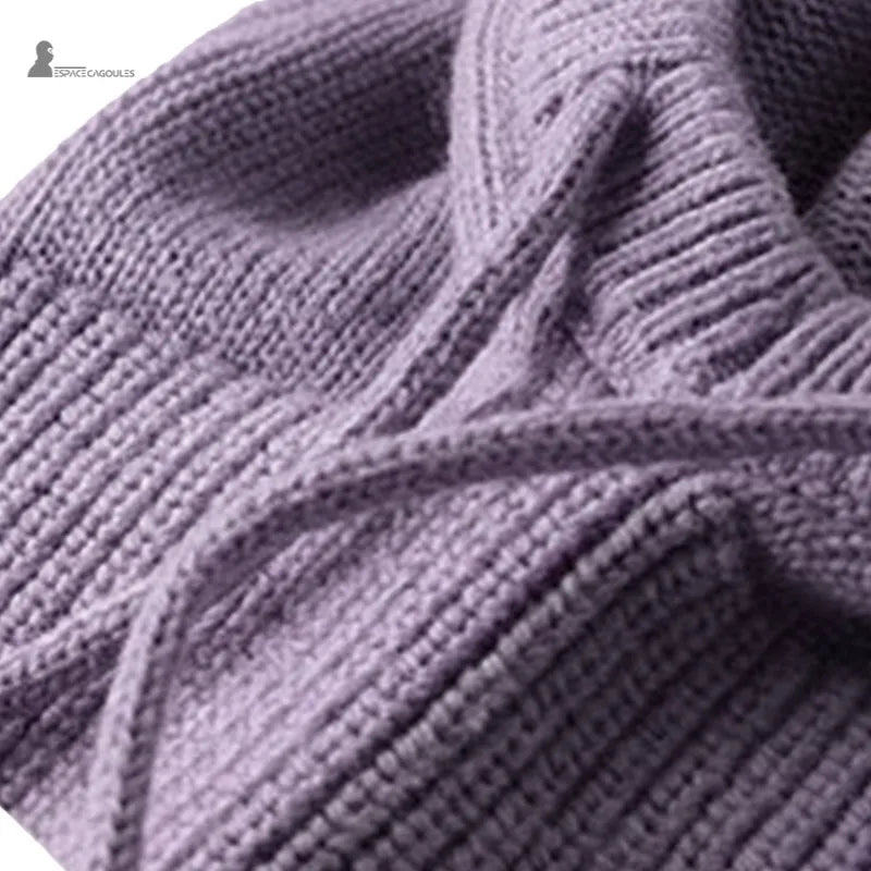 Passamontagna Donna inverno – primo piano sulla texture a maglia lilla, maglia spessa e cordini visibili - Spazio Passamontagna