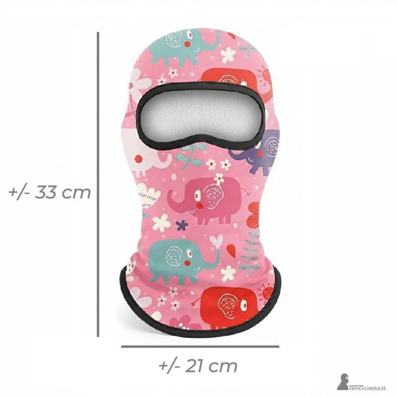 Tunn balaclava under hjälm för barn med synliga mått, material polyester och spandex med fleecefoder, förlängd form med nackskydd – Cagoules Utrymme