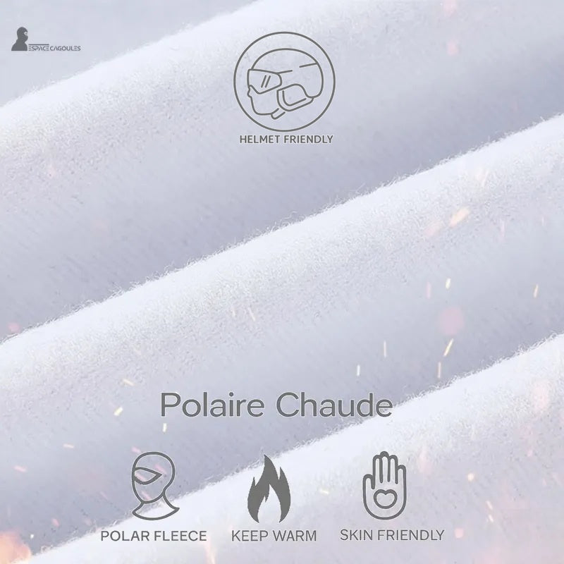 Tunn balaclava under hjälm för barn som visar det inre materialet i varm fleece, mjukt och isolerande tyg, närbild av foder – Cagoules Utrymme