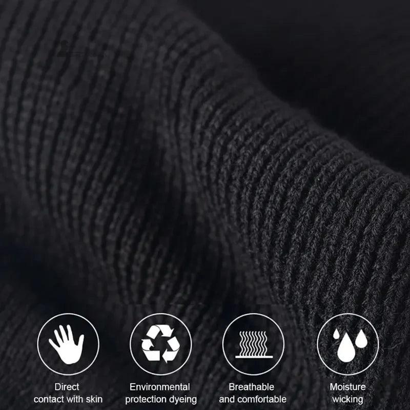 Cagoule gangster gros plan sur maille noire respirante mettant en avant confort, contact direct avec la peau et propriétés d’absorption d’humidité