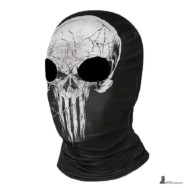 Cagoule Ghost Call of Duty - cagoule noire avec imprimé tête de mort fissurée, fond blanc, idéale pour déguisement ou activités outdoor
