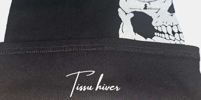 Ghost hood in cotton and lycra, autumn-winter version, laid flat with the bottom turned up revealing the thicker texture - Cagoules Space.