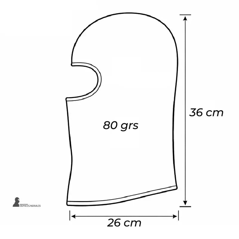Cagoule ghost Skull Classic vue schéma technique avec dimensions 36 cm par 26 cm et poids 80 grammes - Espace Cagoules