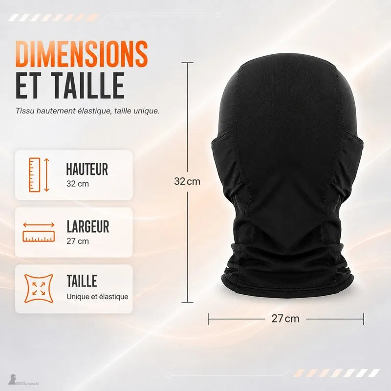 Dimensions de la cagoule grillagée airsoft FacialShield, hauteur 32 cm largeur 27 cm - Espace Cagoules