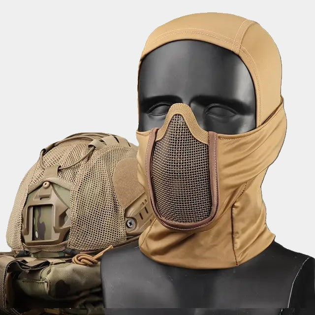 Khaki Airsoft Mesh Huva - FacialShield - www.espacecagoules.com