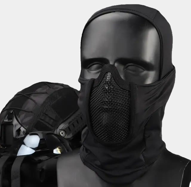 Black Airsoft Mesh Hood - FacialShield - www.espacecagoules.com