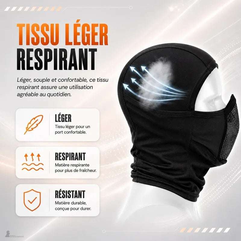 Tissu polyester respirant de la cagoule airsoft FacialShield - Espace Cagoules