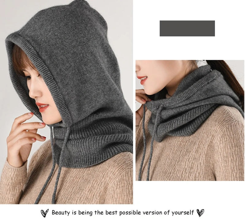 Presentation av den mörkgrå vinterbalaklavan för kvinnor från olika vinklar, som framhäver den perfekta passformen och skyddet mot kylan.