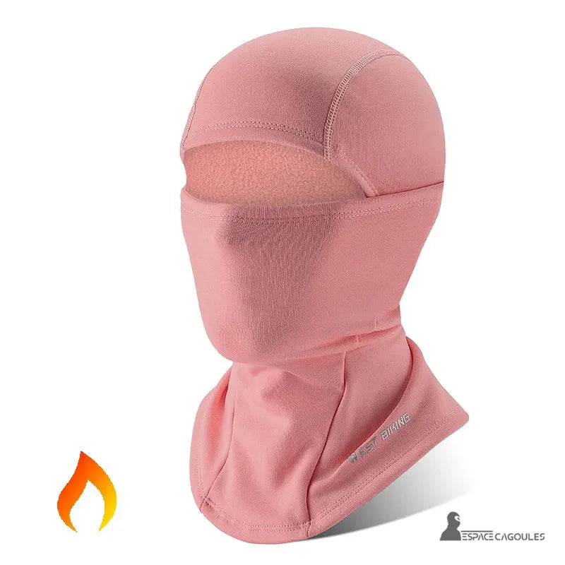 rosa Motorrad Winter Sturmhaube isoliert auf weißem Hintergrund mit West Biking Logo