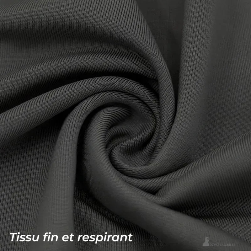 Motorcycle full body hood made of thin and breathable fabric, close-up on the light and soft material guaranteeing comfort and ventilation.