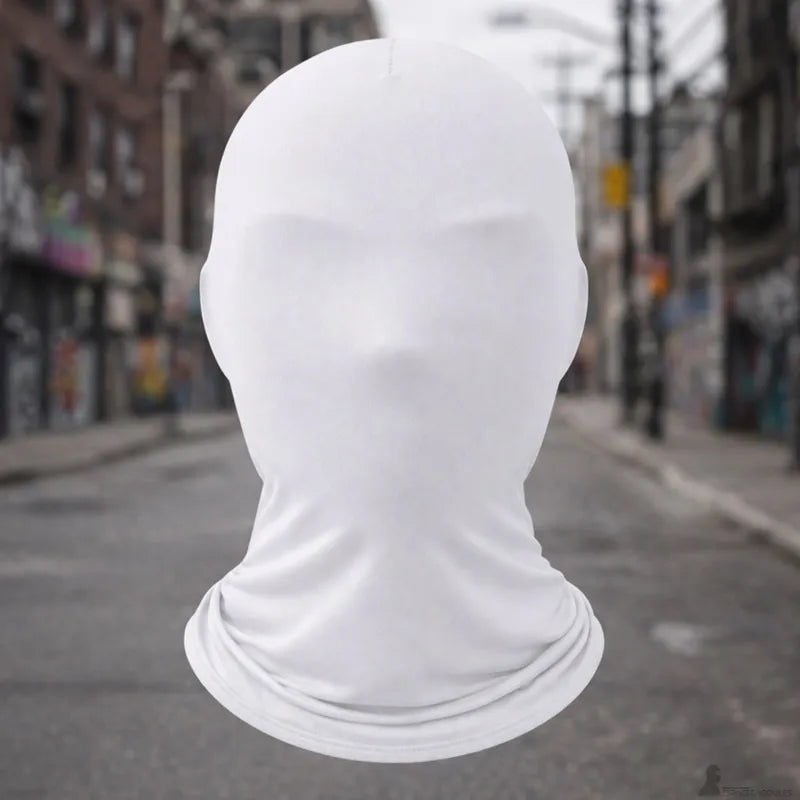 Full face balaclava without holes in a blurry urban street - Balaclava Space