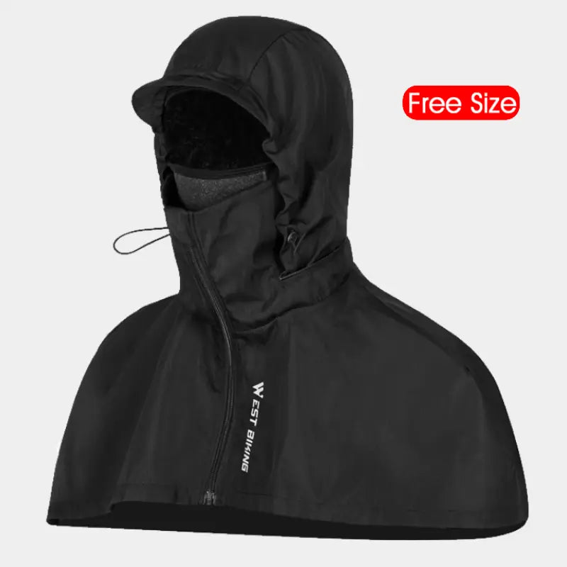 Cagoule intégrale noire taille unique avec capuche ajustable, présentée sur fond blanc. Idéale pour les activités hivernales ou par mauvais temps.
