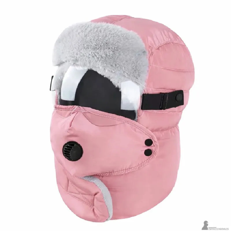 Passamontagna maschera imbottita con valvola e visiera, rosa per donna con visiera sollevabile e valvola respirante - Spazio Cagoule