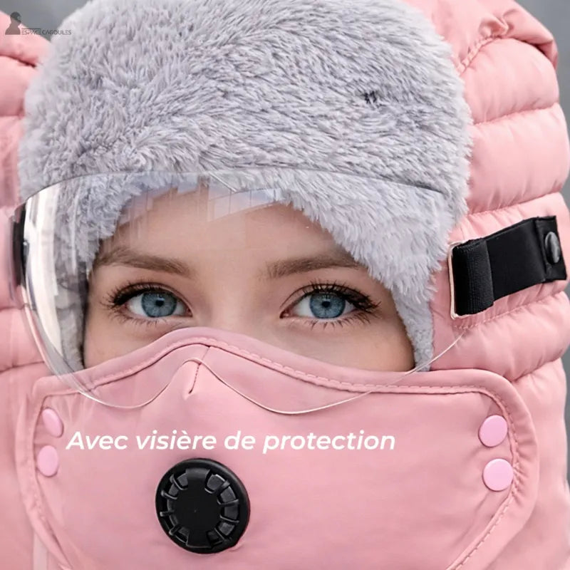 Zoom sulla visiera del passamontagna maschera imbottita con valvola e visiera - Spazio Passamontagna