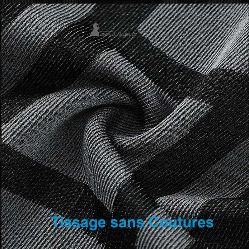 Motorcycle mask balaclava in black and grey fabric, close-up on seamless stretch weave