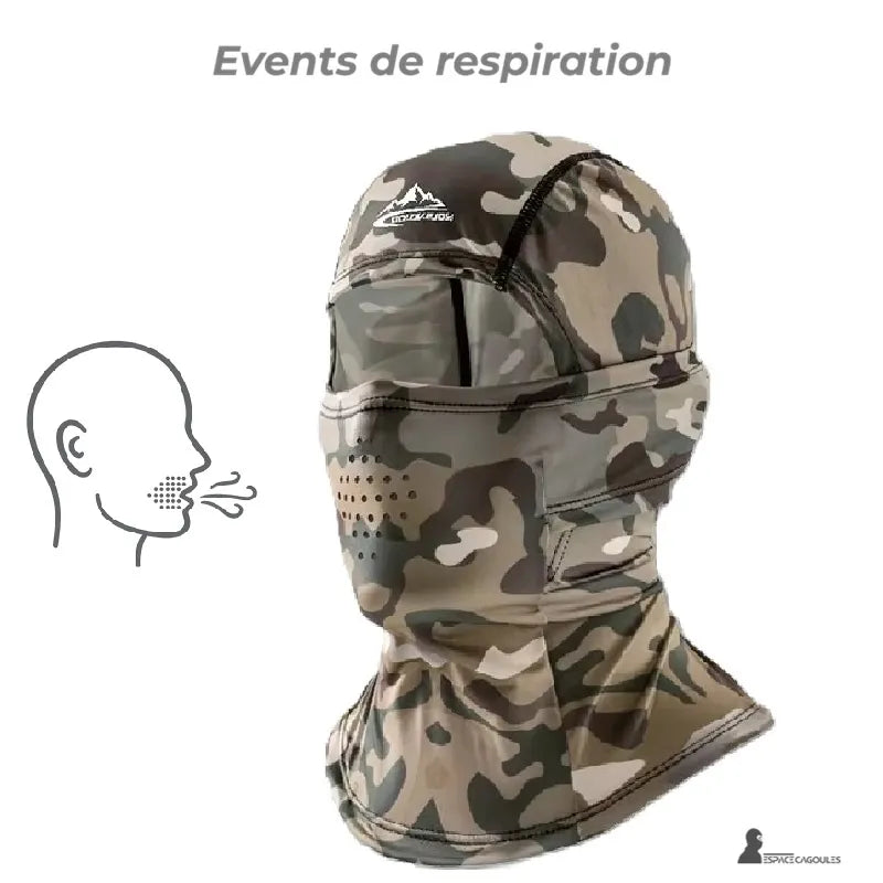 Militärhuva med 1 hål och integrerade ventilationsöppningar i munområdet som främjar ventilation och luftcirkulation i profil - Utrymme för huvor