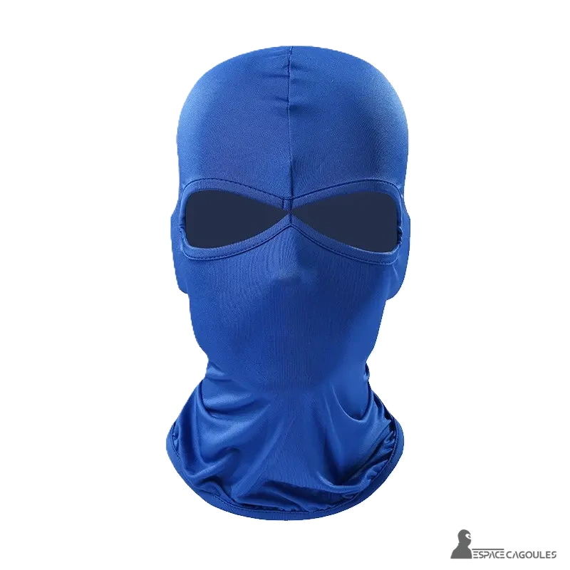 Full blue owl motorcycle balaclava in lycra on neutral background