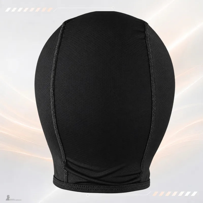 Vue de dos de la cagoule moto en soie Summer, coutures plates verticales et finition élastique au cou - Espace Cagoules