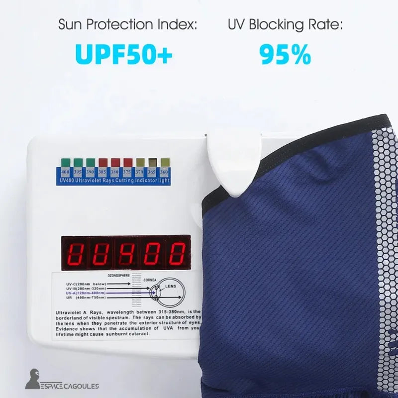 Cofano estivo Silkair con cofano estivo test UV con protezione solare UPF 50+, blocco ai raggi al 95%, dimostrazione ravvicinata