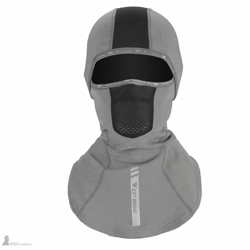 Cagoule Moto pour femme à cheveux longs de couleur grise, avec design ergonomique et protection complète pour le visage et le cou.
