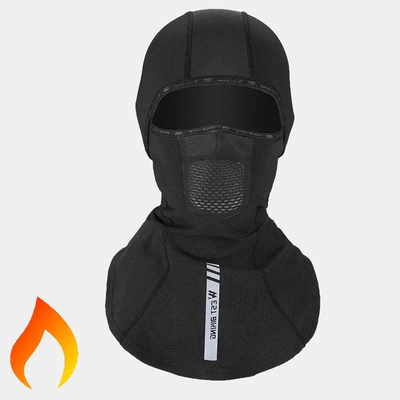 Black motorcycle balaclava for women with long hair, offering thermal insulation and a fitted opening for optimal visibility.