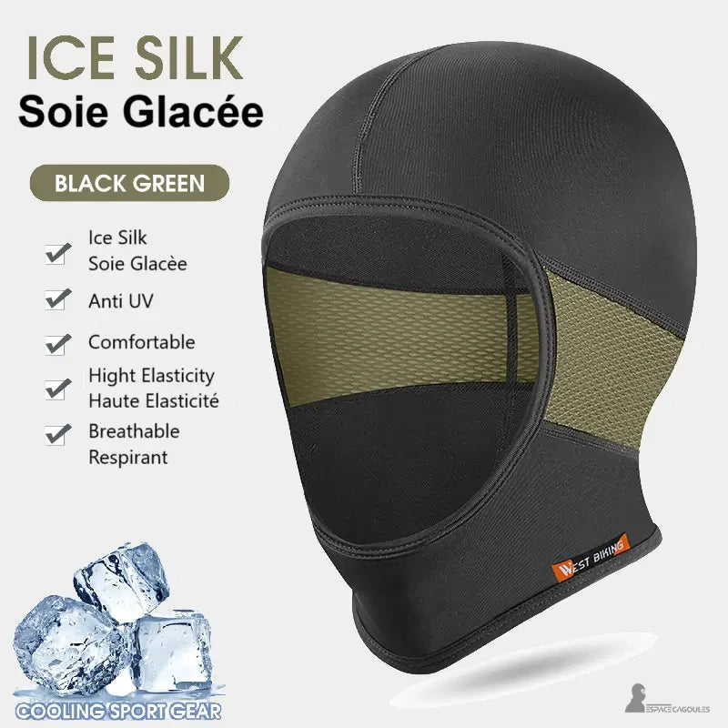 Cagoule moto femme Lumis vision intégrale coloris noir vert — soie glacée anti UV respirante — Espace Cagoules