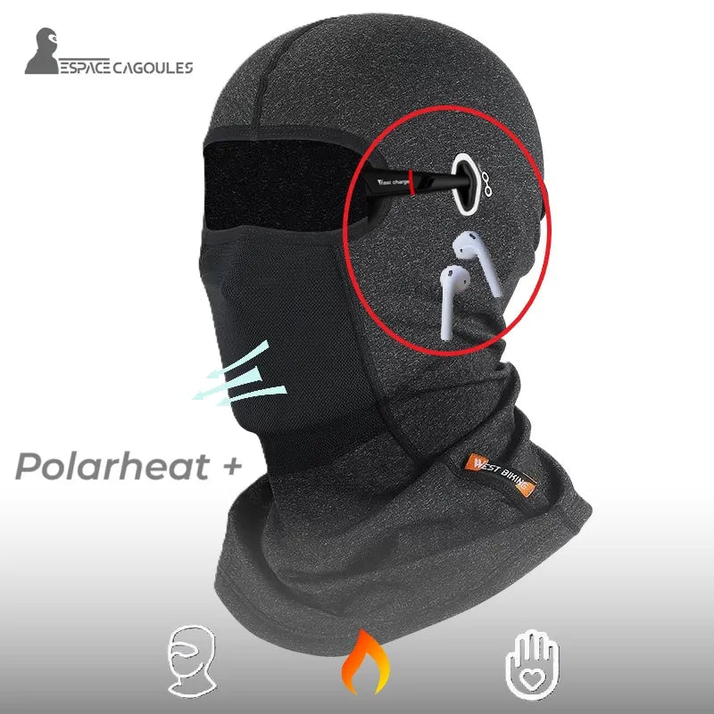 Winter Motorcycle Balaclava â Side view showing ergonomic fit, breathing zone and opening for headphones or goggles
