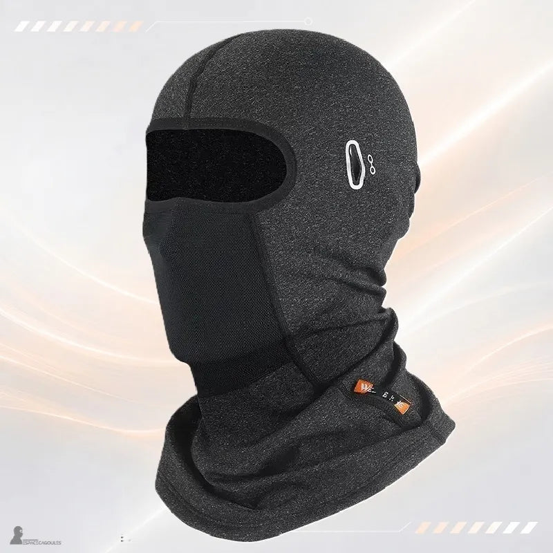 Cagoule moto hiver grise 1 trou vue de face, col enveloppant et zone de respiration sur le bas du visage - Espace Cagoules