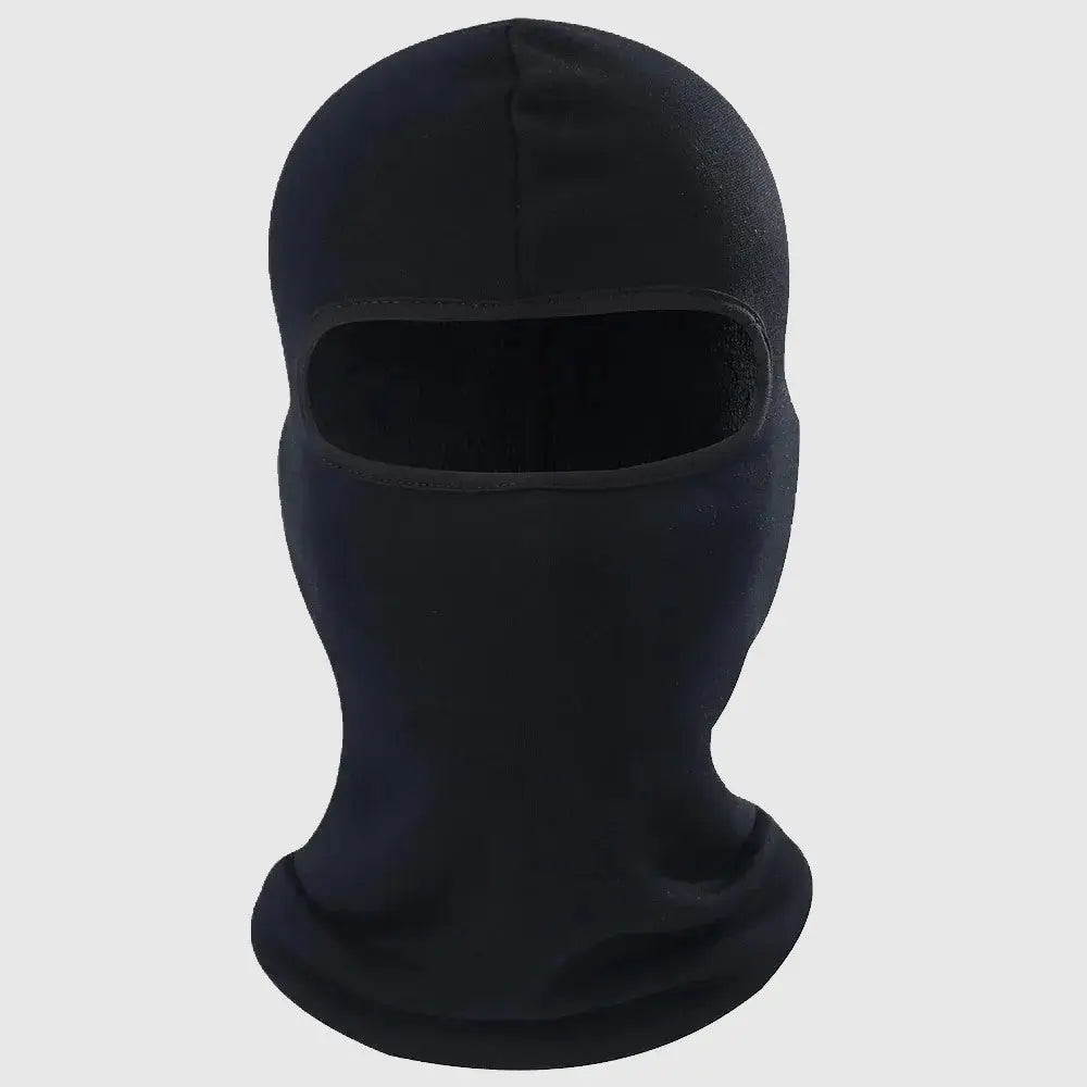 Cagoule moto hiver homme en coloris noir, idéale pour une protection optimale contre le froid lors des trajets en hiver.