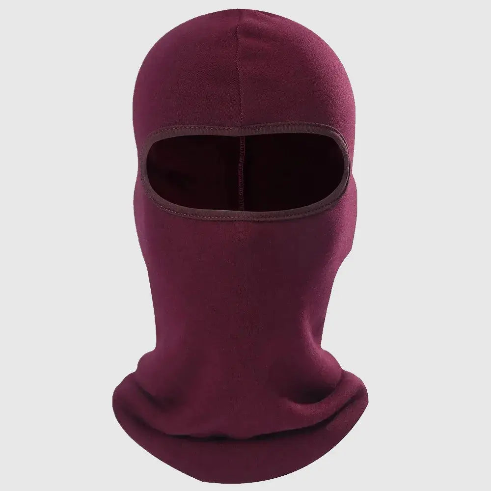 Cagoule moto hiver homme en coloris bordeaux, idéale pour une protection optimale contre le froid lors des trajets en hiver.