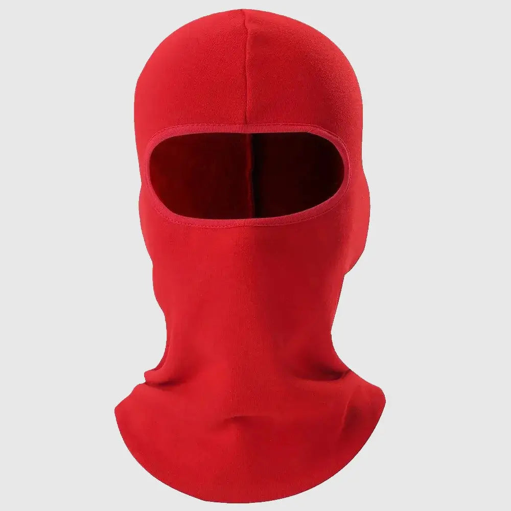 Cagoule moto hiver homme en coloris rouge, idéale pour une protection optimale contre le froid lors des trajets en hiver.