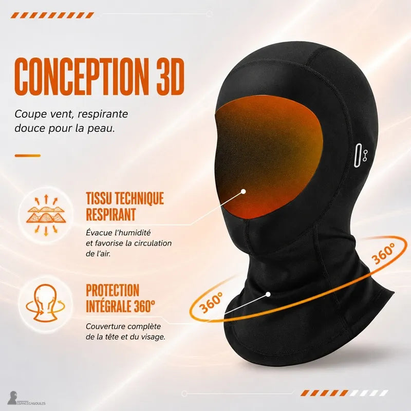 Infografika dotycząca 3D projektowania wiatroszczelnej i oddychającej kominiarki motocyklowej na zimę FreeFace, osłona głowy - Przestrzeń Kominiarek