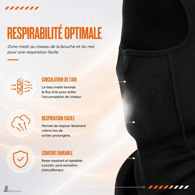 Zone en maille mesh au niveau de la bouche et du nez de la cagoule moto hiver pour faciliter la respiration et limiter la condensation - Espace Cagoules