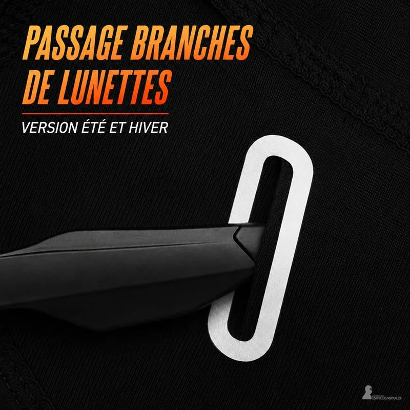 Passage des branches de lunettes sur la cagoule moto homme versions ete et hiver - Espace Cagoules