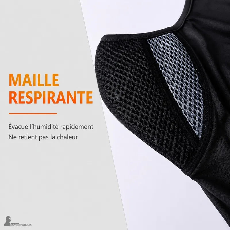 Detail de la maille respirante de la cagoule moto lycra qui evacue l humidite - Espace Cagoules