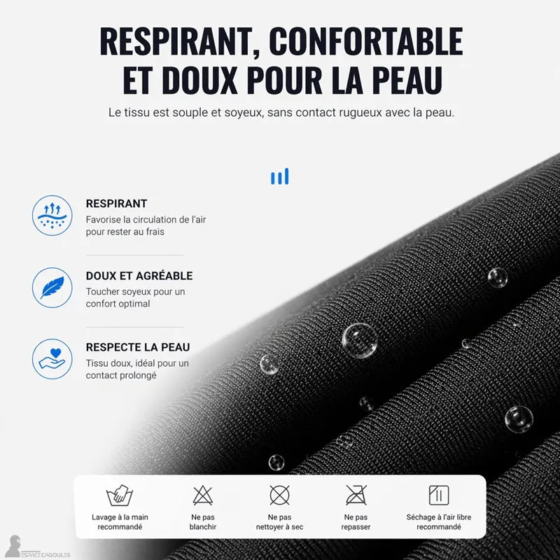 Zoom tissu respirant noir avec texture fine et effet séchage rapide visible - Espace Cagoules