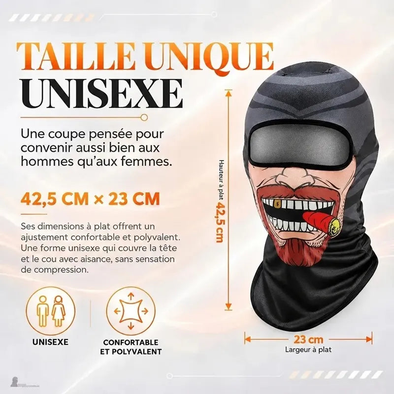 Dimensions de la cagoule moto originale : 42,5 cm de hauteur et 23 cm de largeur à plat, taille unique unisexe - Espace Cagoules
