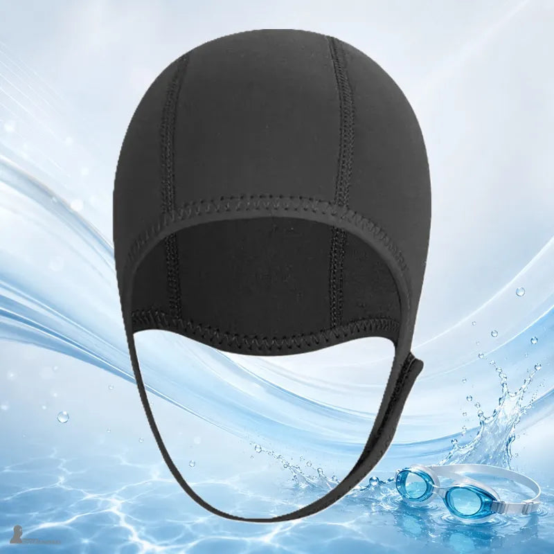 Bonnet de natation néoprène noir intégral avec coutures renforcées et couvre-oreilles - Espace Cagoules