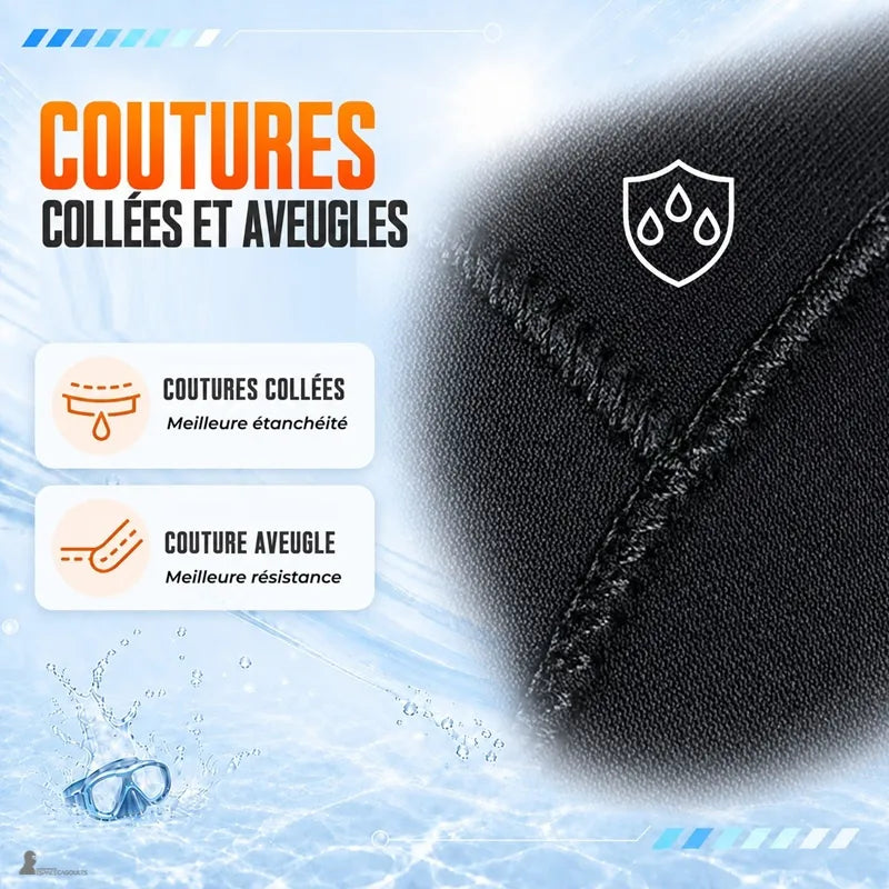 Détail des coutures collées et aveugles de la cagoule de plongée OceanGuard - Espace Cagoules