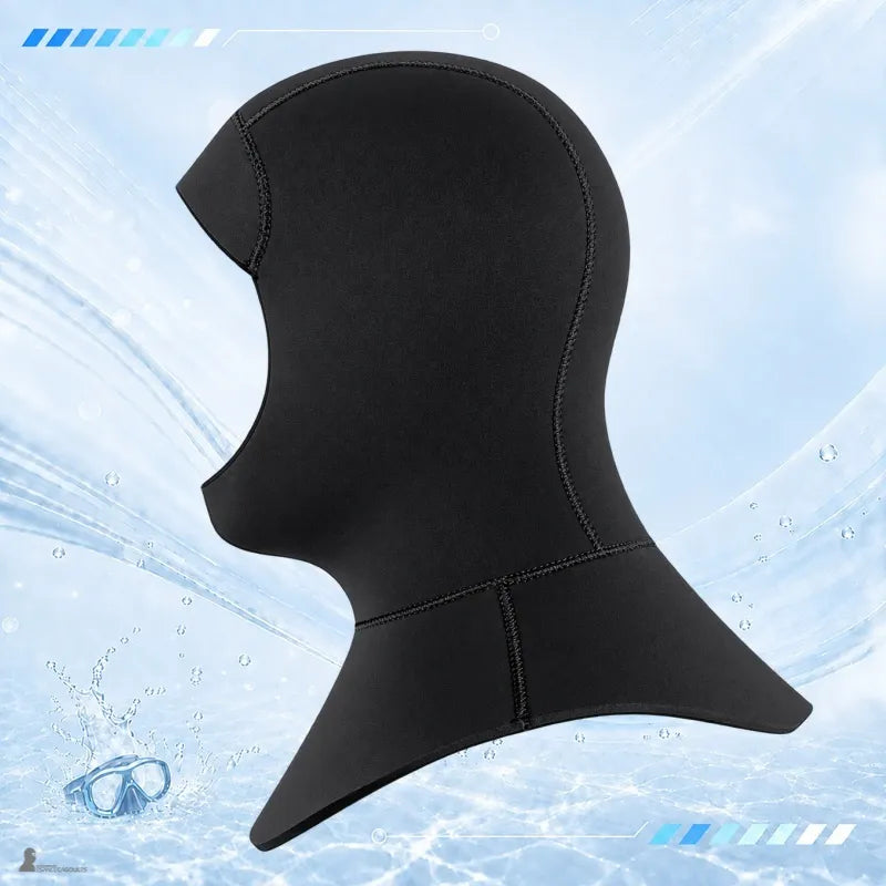 Cagoule de plongée à bavette OceanGuard vue de profil, collerette descendant sur l'épaule - Espace Cagoules