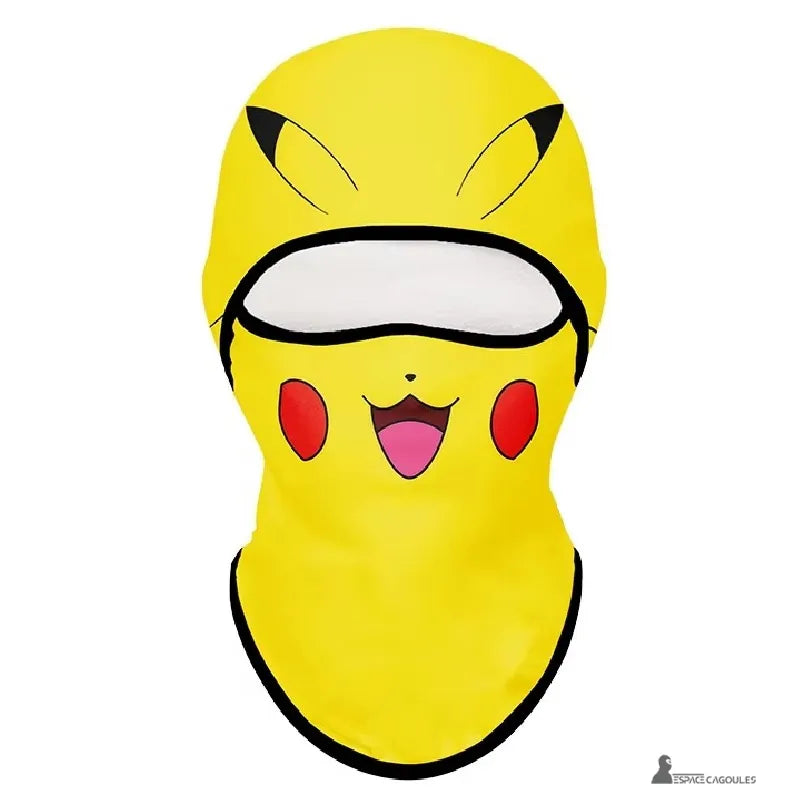 Yellow Pikachu balaclava for kids, funny full-face mask made of breathable fabric with Pikachu's smiling face on white background