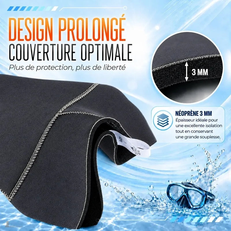 Gros plan sur l'épaisseur néoprÚne 3 mm et le design prolongé de la cagoule de plongée - Espace Cagoules
