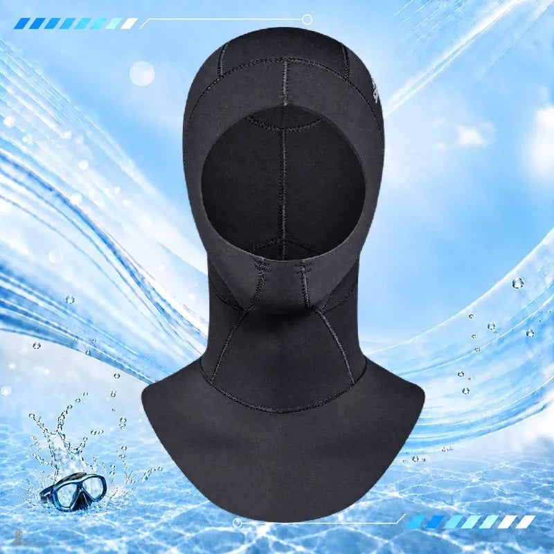 Cagoule plongée 3 mm néoprÚne noire vue de face, ouverture 1 trou dégageant le visage - Espace Cagoules
