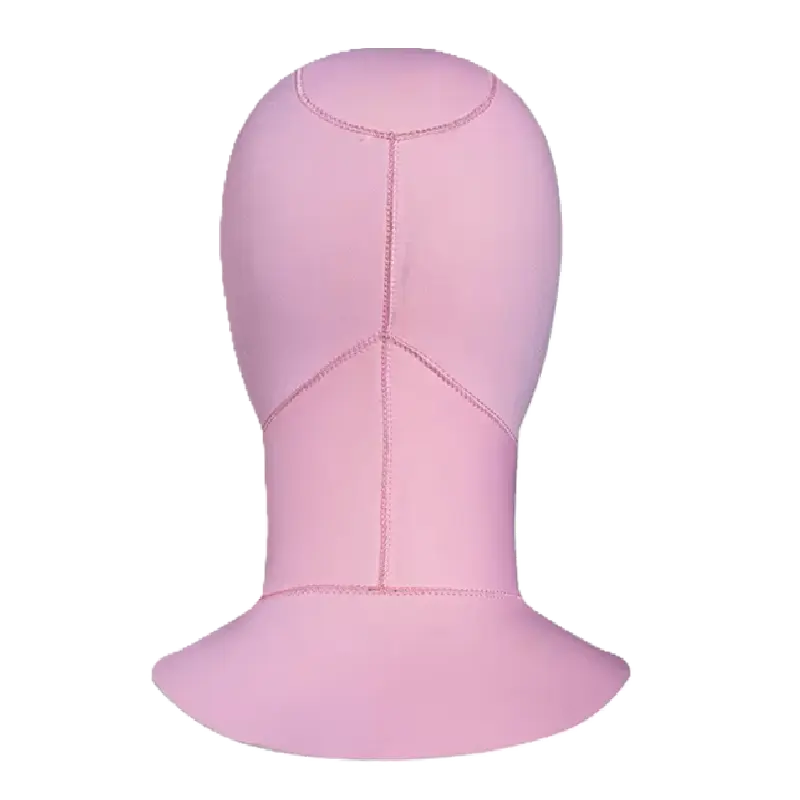 Rear view of the women's diving balaclava in pink color, highlighting the reinforced seam and ergonomic design.