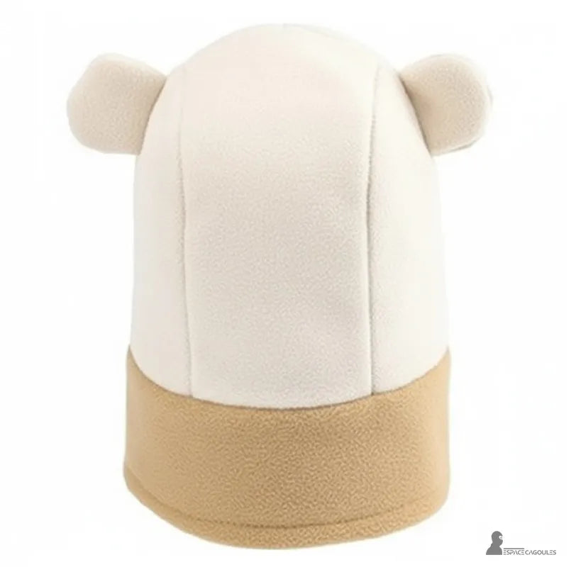 Cagoule polaire enfant 3 à 10 ans - vue arrière capuche beige avec oreilles rondes, sans environnement - Espace Cagoules