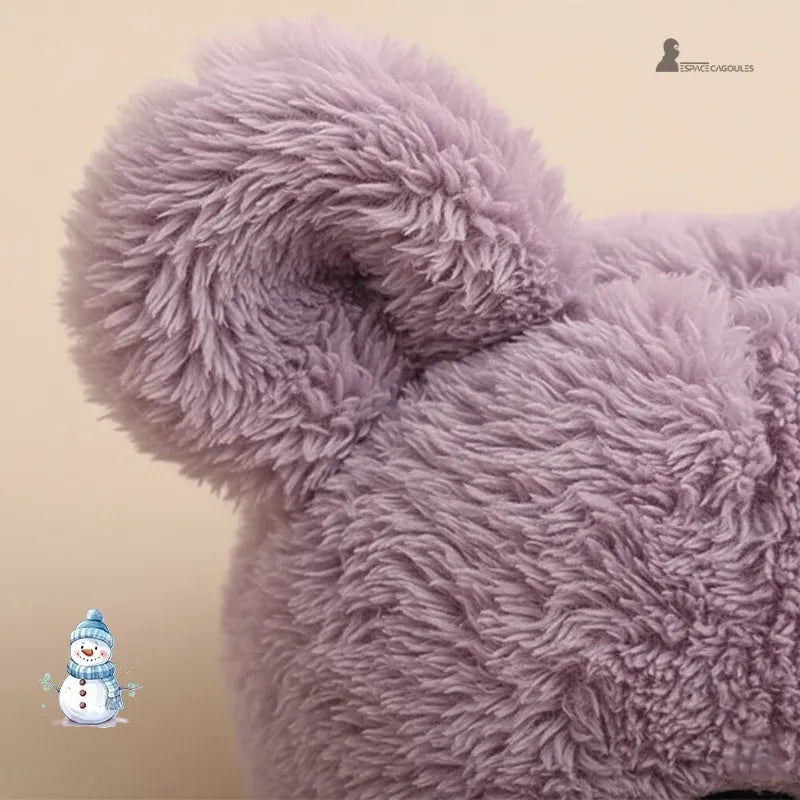 Cagoule polaire enfant 4 à 10 ans zoom sur oreille douce en polaire violette texture pelucheuse – Espace Cagoules