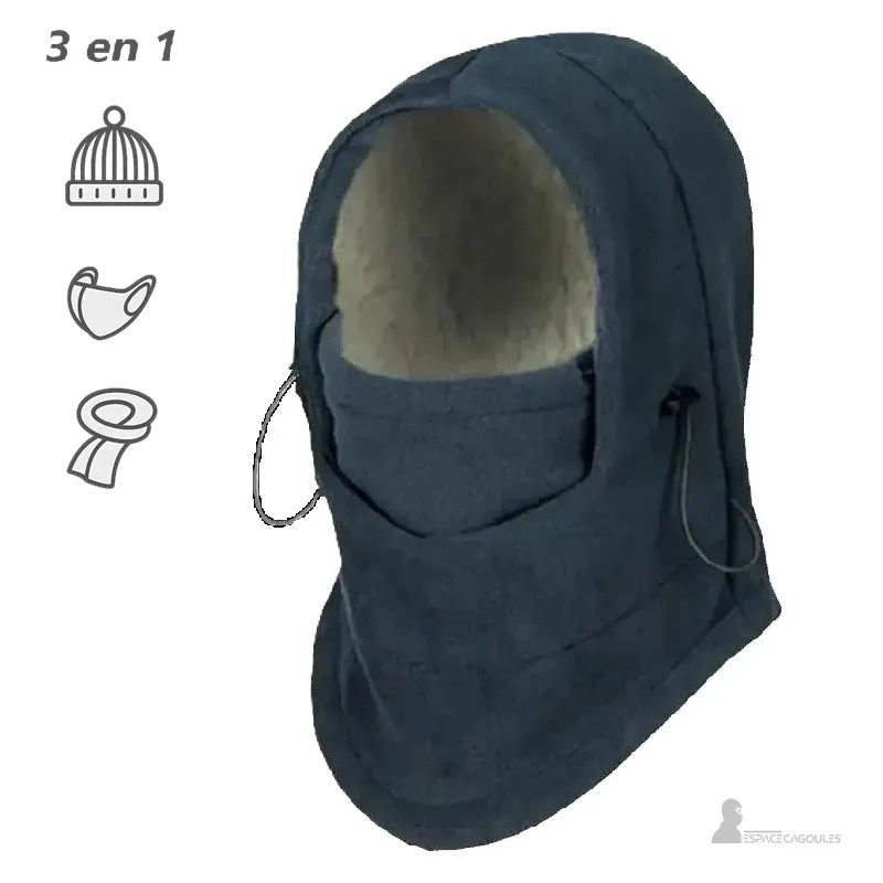 Cagoule polaire enfant grise 3 en 1 avec cordons ajustables pour protection hiver