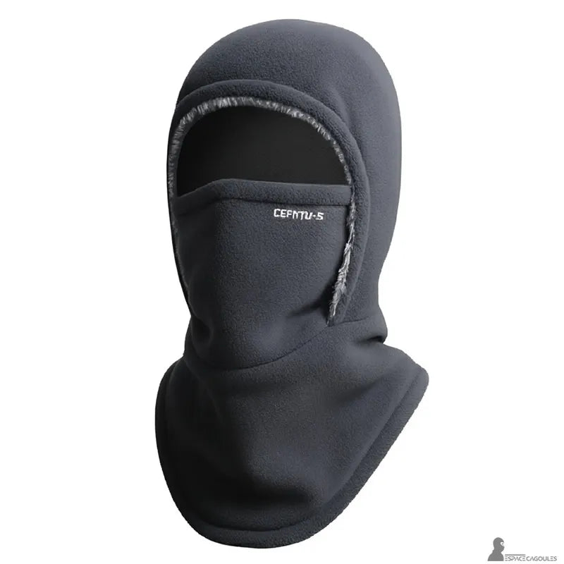 Passamontagna in pile grigio con visibilità frontale, interno grigio chiaro tenue e apertura comfort per le attività invernali - Espace Cagoules