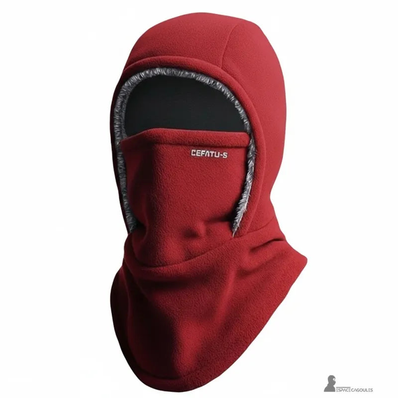 Passamontagna in pile rosso vista davanti, bordo interno grigio visibile, modello caldo e coperto - Espace Cagoules